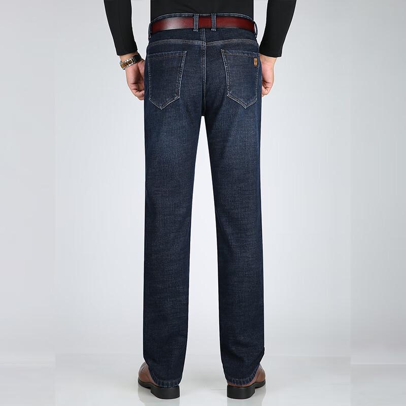 ROMON Men's Winter Fleece-Lined Straight-Leg Casual Jeans