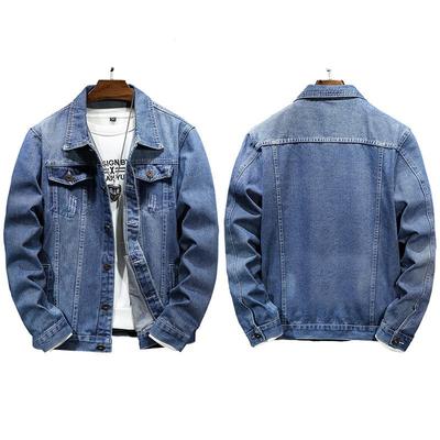 Herr Vår- och Höst Vindtät Jacka Tvättad Denimjacka Plus Size Denimjacka