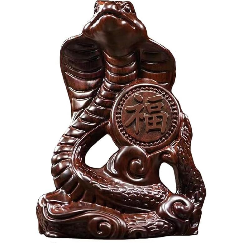 Snake Statue Small Wooden Chinese Zodiac Feng Shui Snake Figurines 2025 Year of The Snake Gift Snake Sculpture Ornaments for Luck Success Wealth