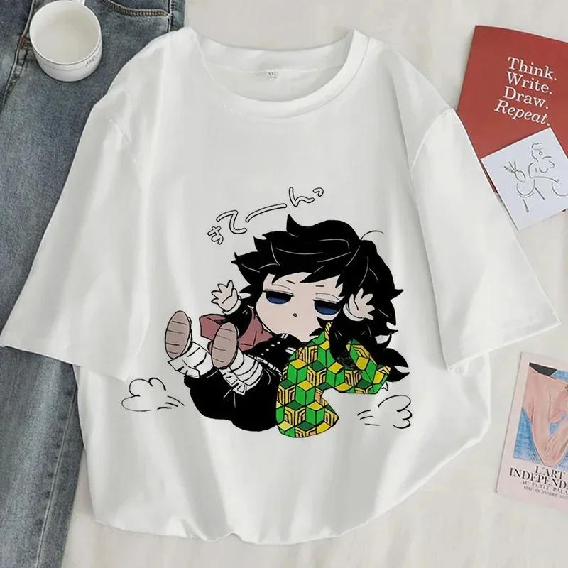 Demon Slayer Print Unisex T Shirt Women Harajuku Aesthetic White Tops Tee Tshirt Japan Anime Ullzang Female TShirt Summer Black T-shirt