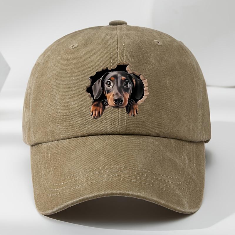 Retro Washed Baseball Cap with Playful Dog Pattern Featuring a See Through Hole Design  Breathable Casual Outdoor Sports Sun Hat