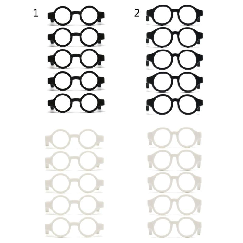 5Pieces Black Frame Glasses Mini Doll Accessory Doll Photo Props Round Square Frame Glasses Miniatures Doll House Props