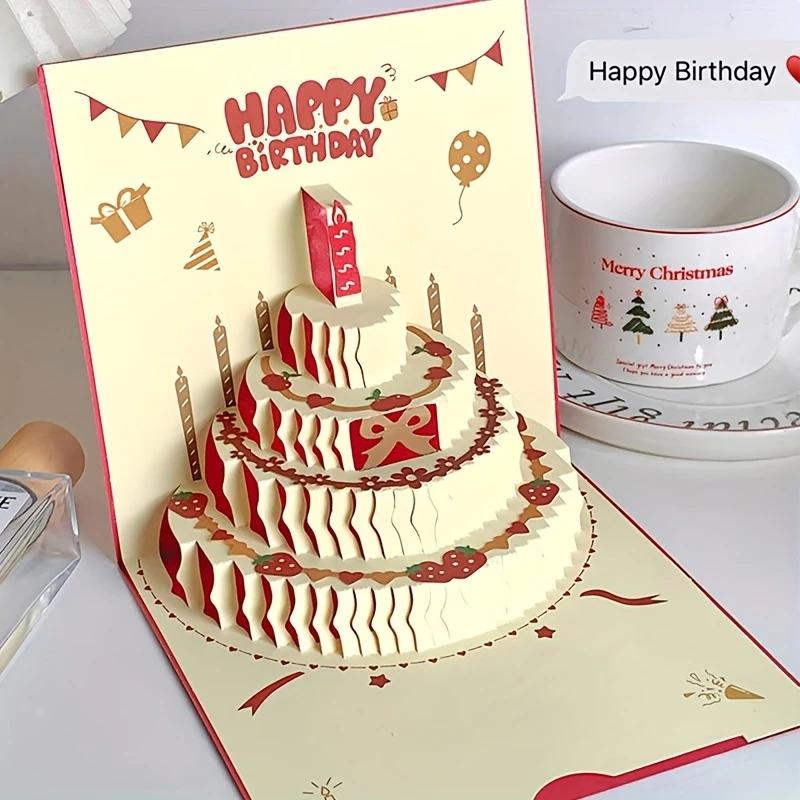 Handmade Colored Birthday Cake Gift Card, 3D Creative 3D Greeting Card, Christmas Invitation Card