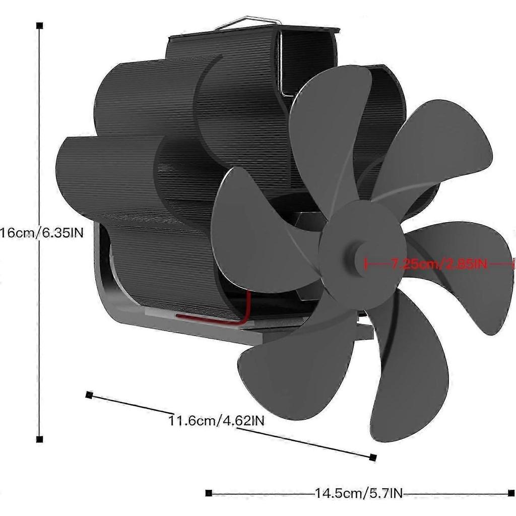 6 Blade Wood Stove Fan Heat Powered with Magnetic Thermometer Flue Pipe Mounted Silent EcoFriendly