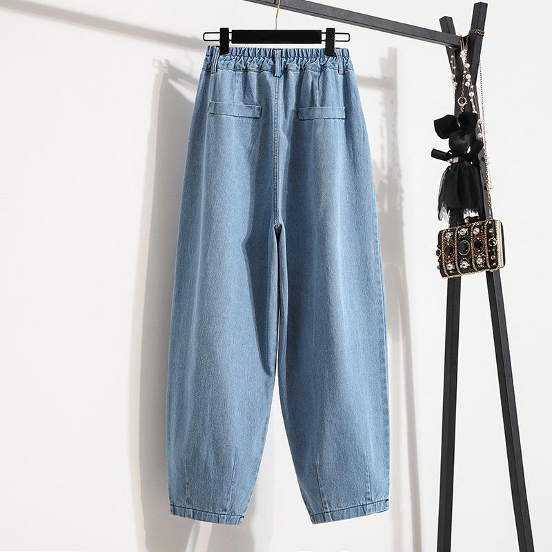 Pantaloni Jeans Dama Marimi Mari Denim Femei Elastic Basic Albastru Talie Inalta Pantaloni Moda Pantaloni Noi