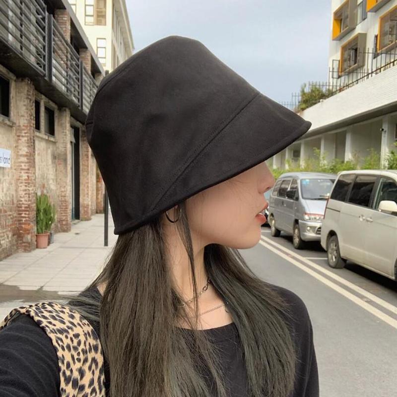 Fashion Suede Bucket Hats For Women Irregular Flat Top Panama Hat Solid Color Female Outdoor Travel Sun Cap