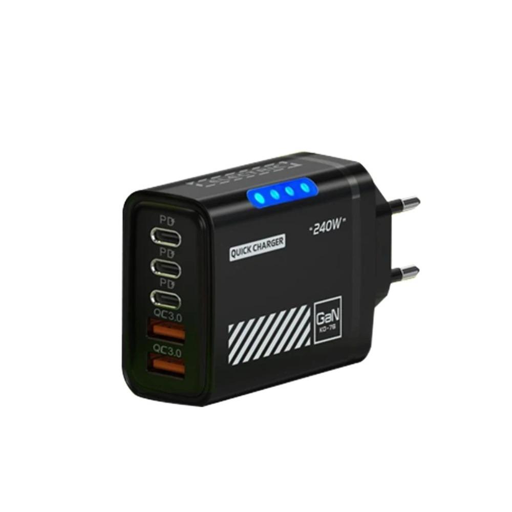 New USB A+C 240W Charger Plug Multi Port EU/US Phone Charger Adapter With Light PD QC3.0 USB C Charger for iPhone//Samsung