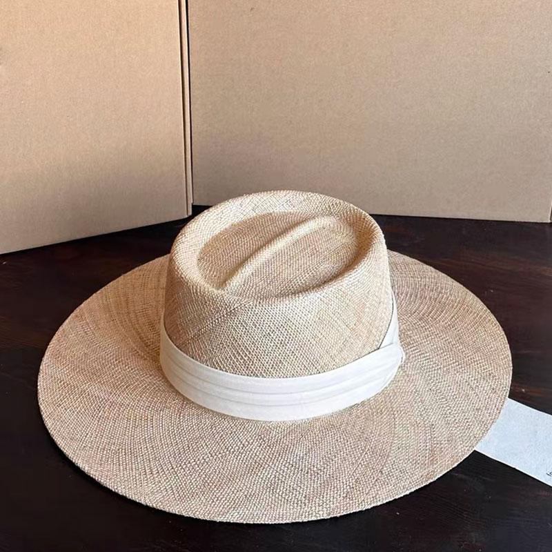 Garden Supplies My Women's Black High Quality Classic Grass Straw Concave Top Wide Brim Hat Summer Beach Sun Hat Fashion Designer Runway Sombrero Mujer Playa 54-58Cm