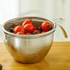 Stainless Steel Mixing Bowl with Strainer 2 In 1 Multifunctional Basin Strainer with Handle for Mixing Batter Egg Cream Washing