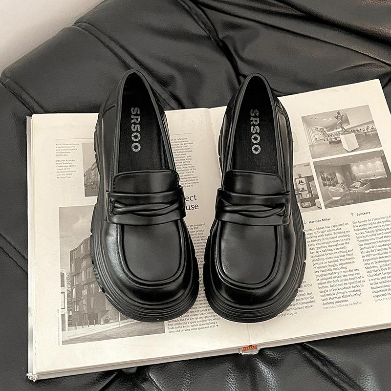 Fairy style loafers fashion versatile retro with skirt platform small leather shoes women 2025 new spring and autumn height increase French style