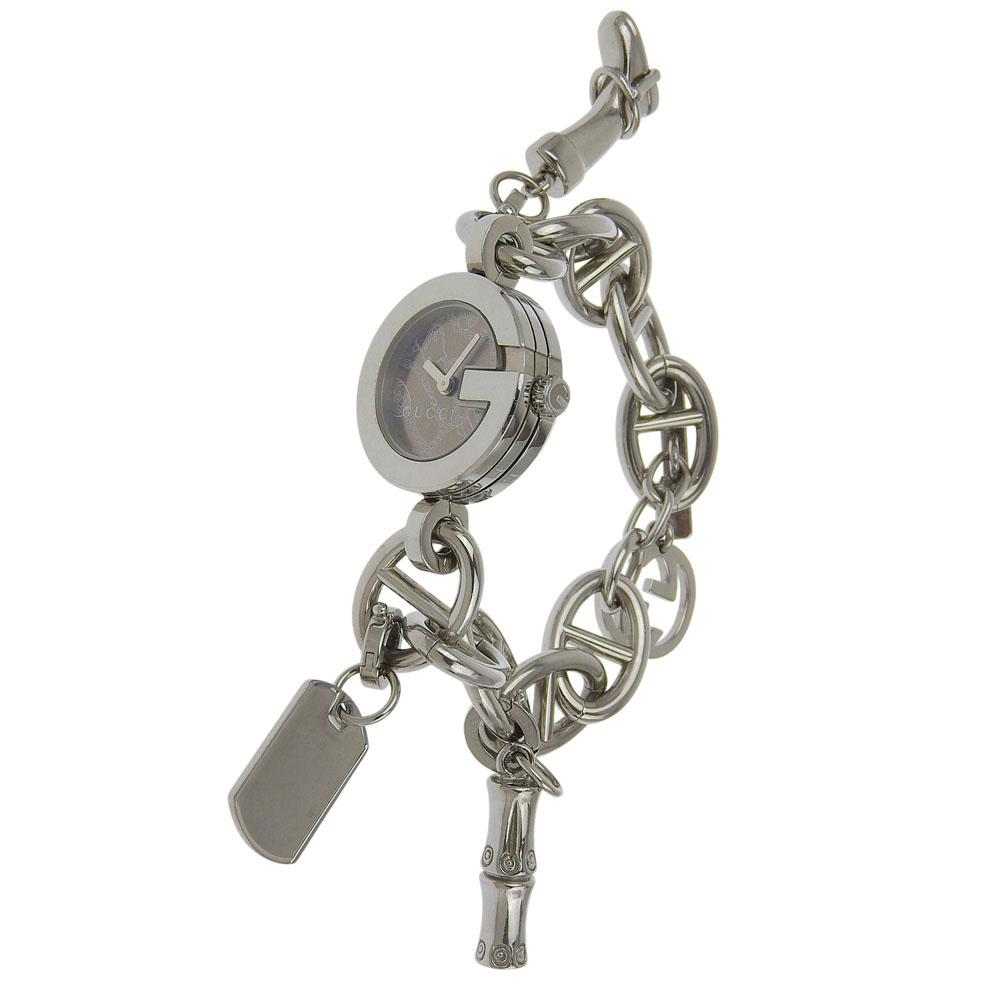 Gucci G Charm Watches 107 2459 BrownDial Stainless Steel Quartz Analog Display Women Used