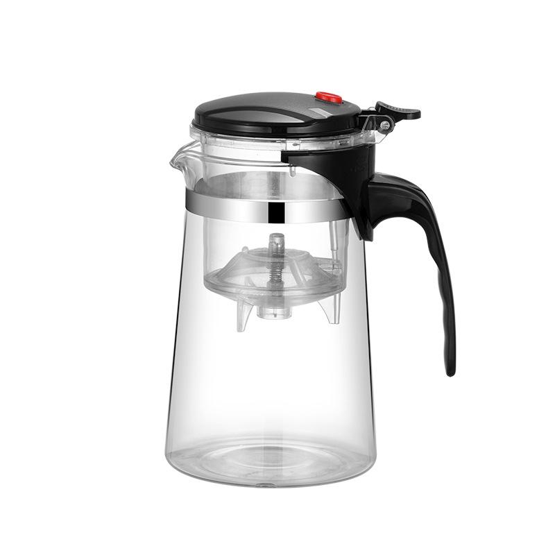 Flowing Cup Teapot with One-Button Separation Tea Infuser and Filter Glass Teacup Set