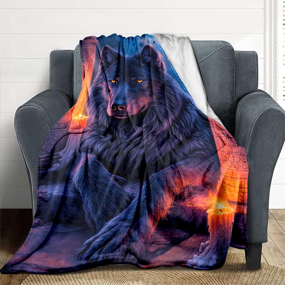 1pc Mystical Wolf Blanket, Lightweight Flannel Fleece with Digital Printing, Soft Warm for Sofa, Travel, Camping, Office, Couch, Chair, and Bed, All-S