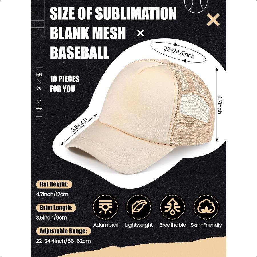 

10 Pcs Sublimation Blank Trucker Hats Bulk Mesh Baseball Cap Polyester Mesh Trucker Hat for Men and Women United States