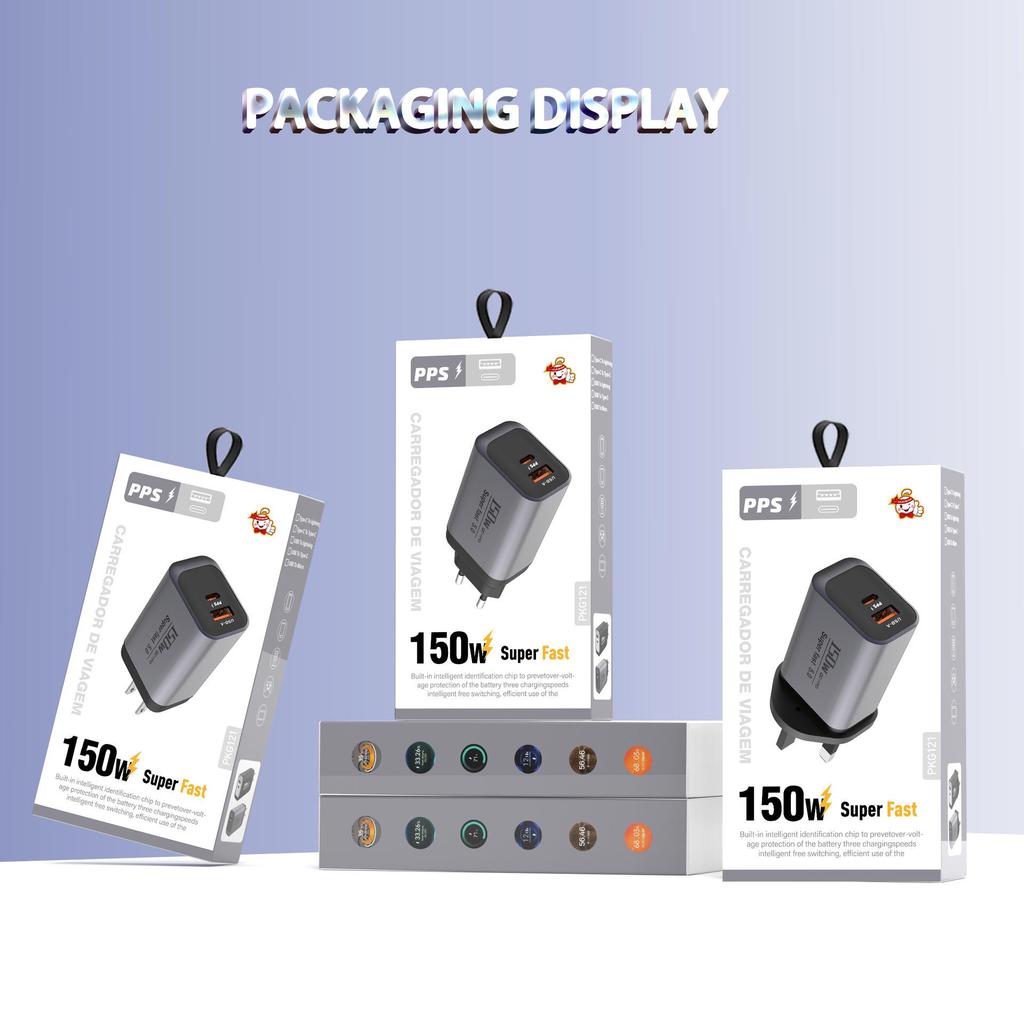 150W Dual Port USB & Type-C Charger, PD 22.5W Fast Charging Adapter