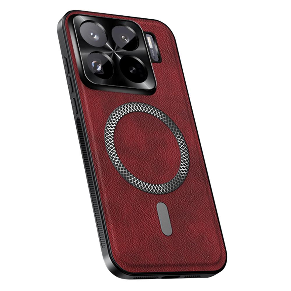 

For Xiaomi 15S Pro Magnetic Case PU TPU PC Phone Back Cover with Metal Lens Frame C