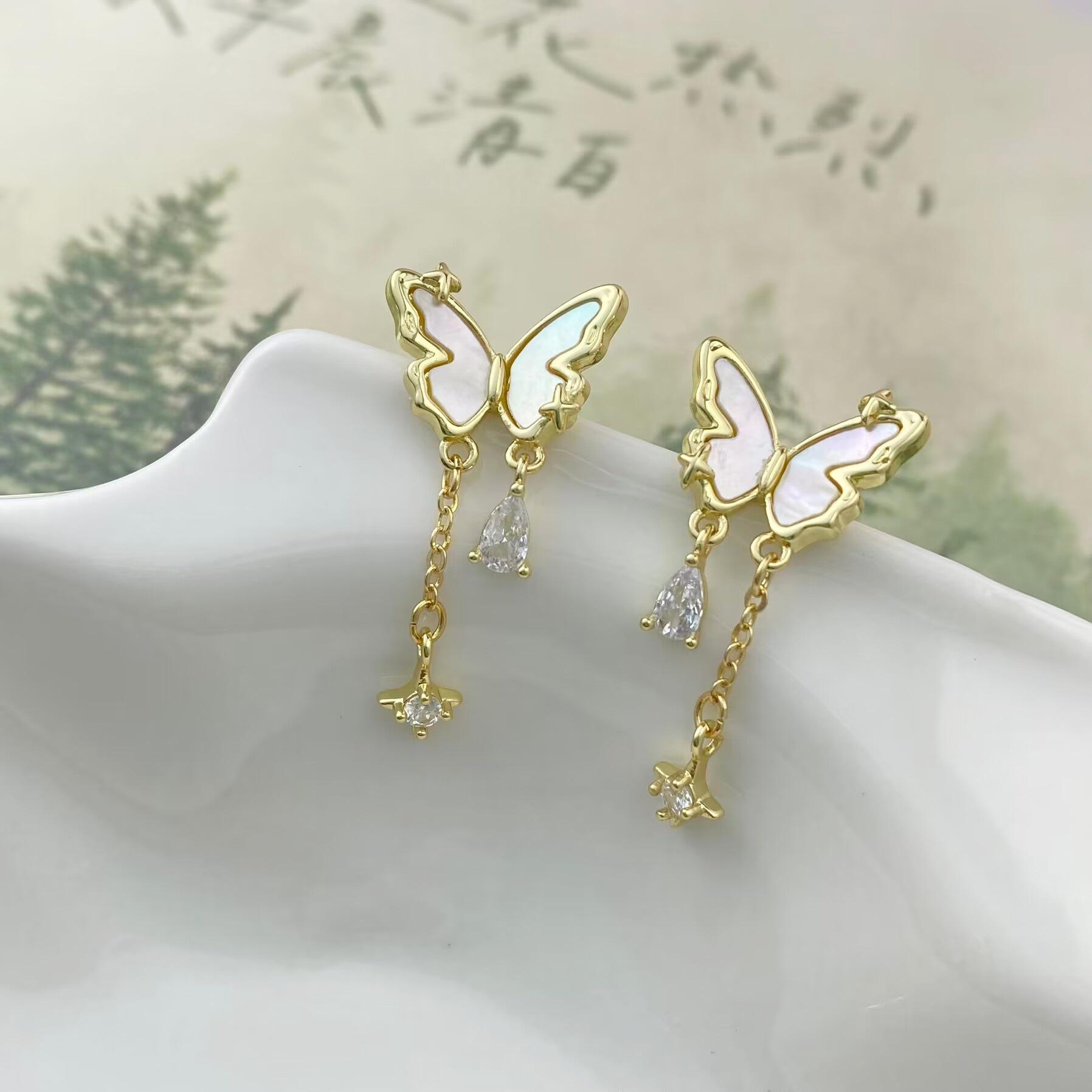 Elegant French Butterfly Star Tassel Stud Earrings for Women: Light Luxury Fashion Ornaments