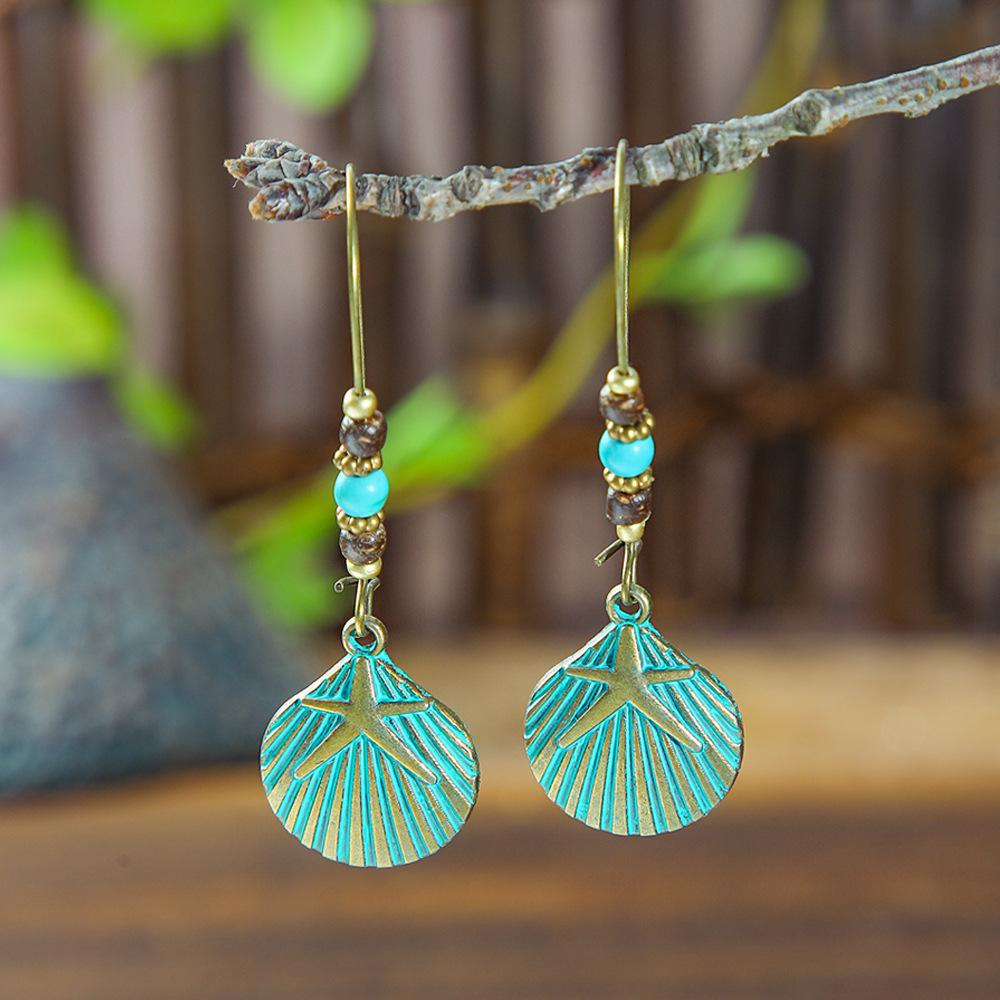 Earrings Ancient Bronze Exaggerated Carved Earrings Women's Bohemian Retro Elements Earrings