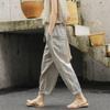 Women's Summer Linen  Loose Pocket Elastic Waist Wide Leg Retro Literary Casual Ninth Pants Suit Pants