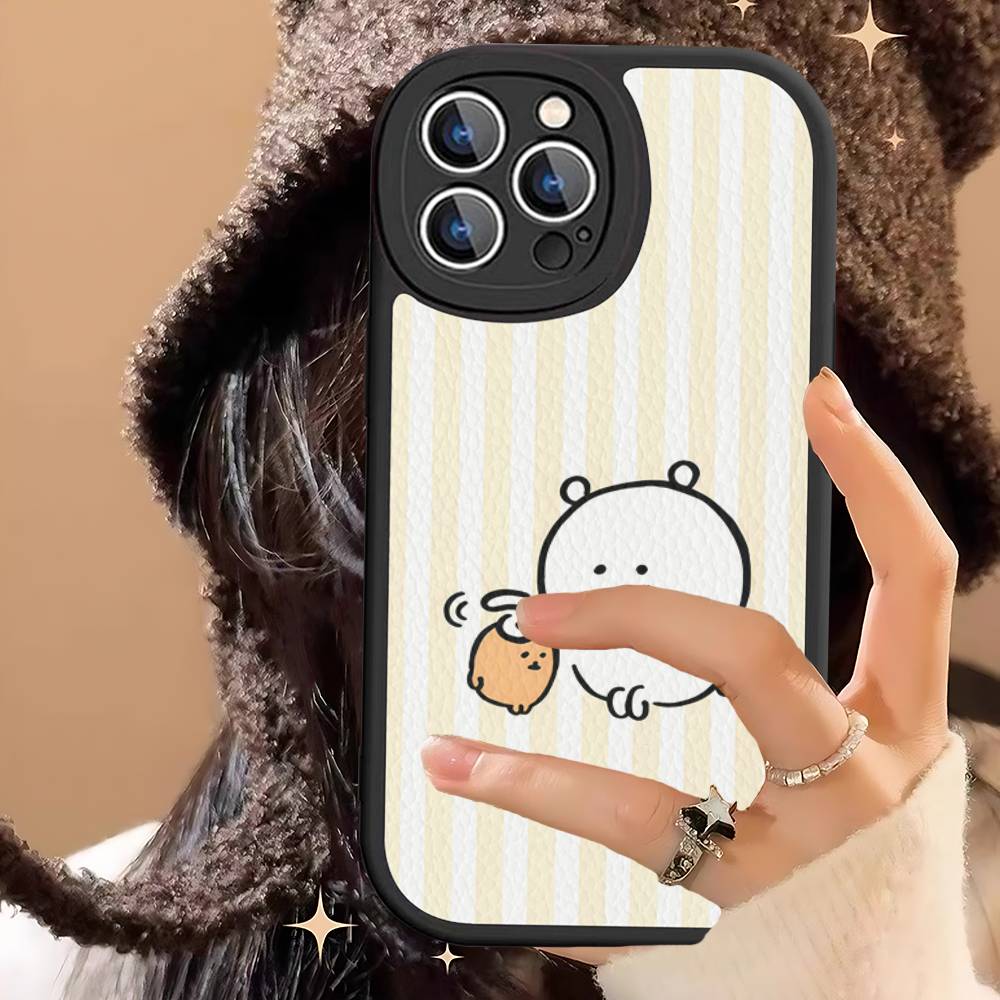 Cute J-Joke B-Bear For IPhone 16 15 14 13 12 11 Pro Max Plus Shockproof Leather Soft Phone Cover