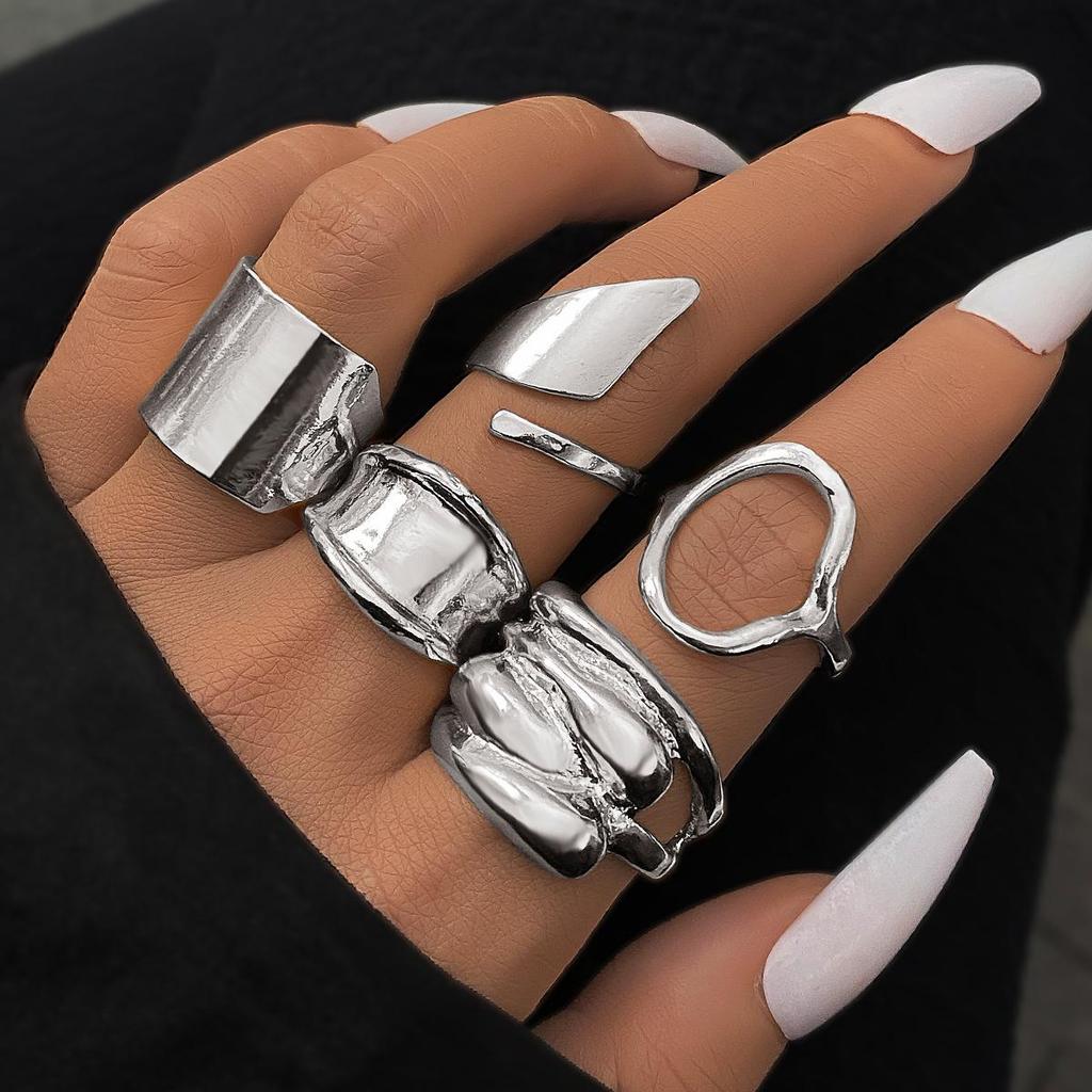 15-Piece Eco-Friendly Gold Lava Line Water Drop Ring Set