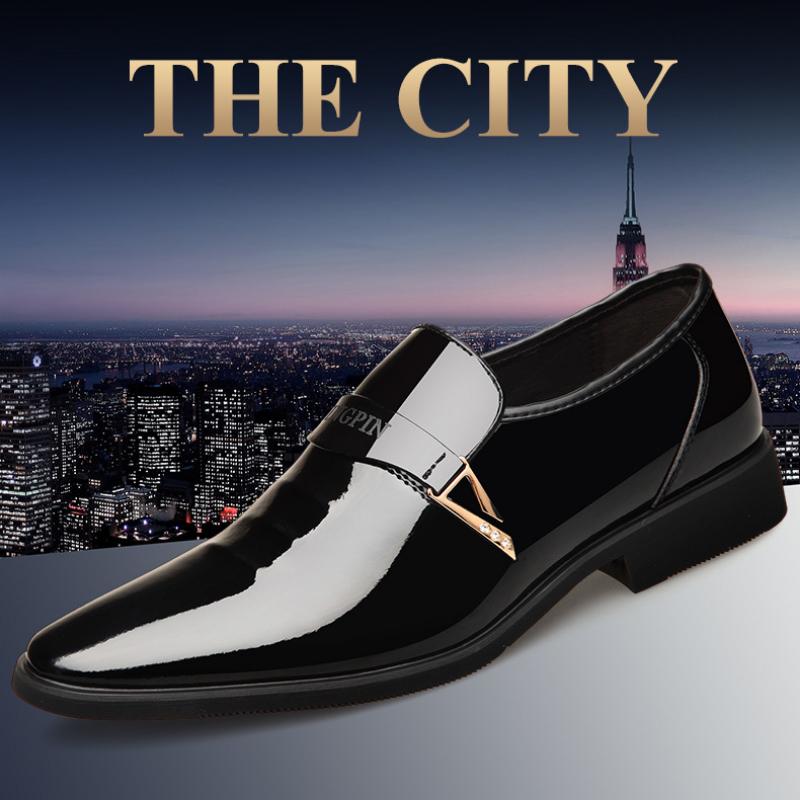 Pánské kožené boty New Pointed Bright Leather Business Formal Wear Stélka zvyšující výšku