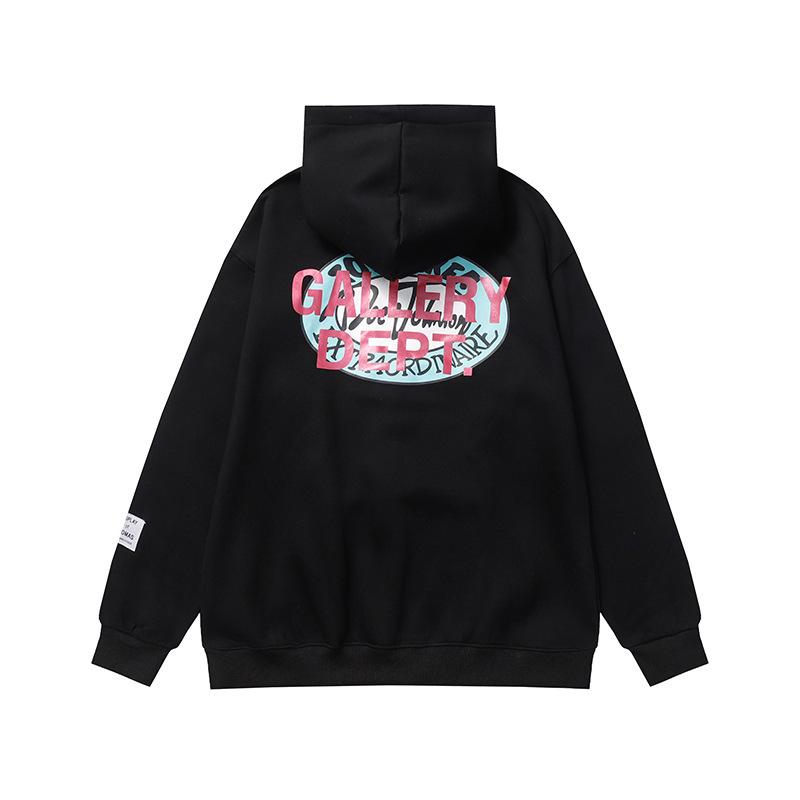 Cross-border European and American Trendy Brand GALLERY DEPT Tears Letter Printing Fleece Hooded Sweater Men's and Women's High Street Jacket