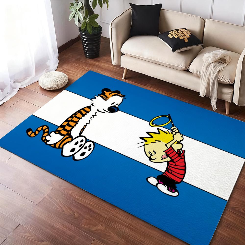 Anime C-Calvin And Hobbes Floor Mat Flannel Rugs Cozy Plush Thickened Soft Warm Winter Non Slip Living Room Home Indoor Use