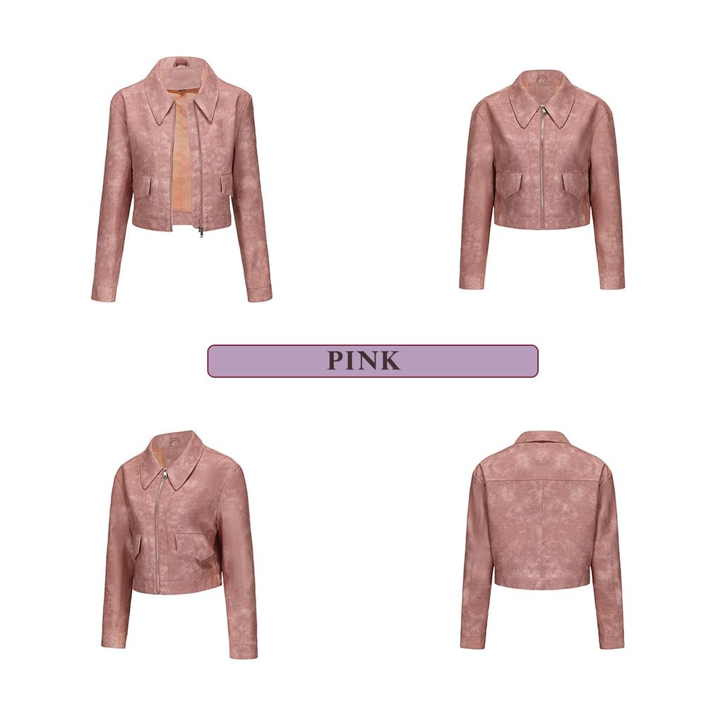 Vår og Høst Ny Tynn Skinnjakke Dame Langermet Casual Damekåpe Mote Europeisk og Amerikansk Skinnjakke