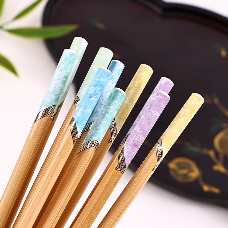 Five-Color Nan Bamboo Chopsticks for Home Sharing - Chinese Style, New Set for Individual Use