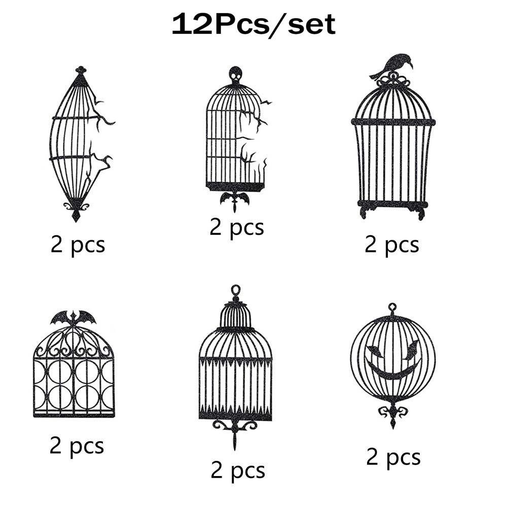 12pcs Thick Paper Halloween Garland Lightweight Paper Birdcage Pendant  Bar Club Style 1