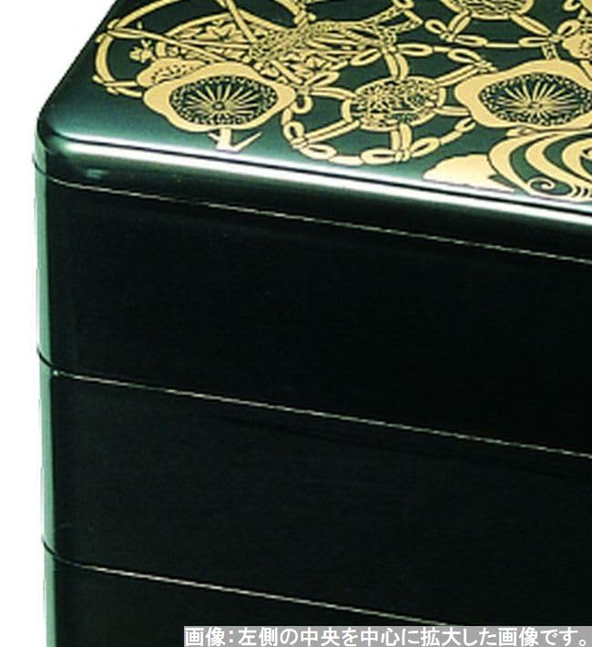 Outdoor Lunch Box Made In 3 Black and Gold Tsutsumi X X J-kitchens (Lunch Box) Japan, Tiers, 6.5-inch, Design, 19.6cm 19.6cm 17.5cm