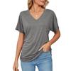 Summer New Casual V-neck Pullover Solid Color Loose T-shirt Women's Top  European American