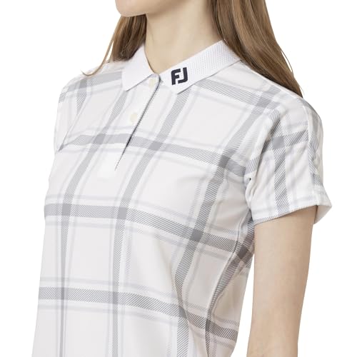 FootJoy Women's White Check Print Short Sleeve Pique Polo Shirt, Size M (FJW-S25-S04, 34828-M)
