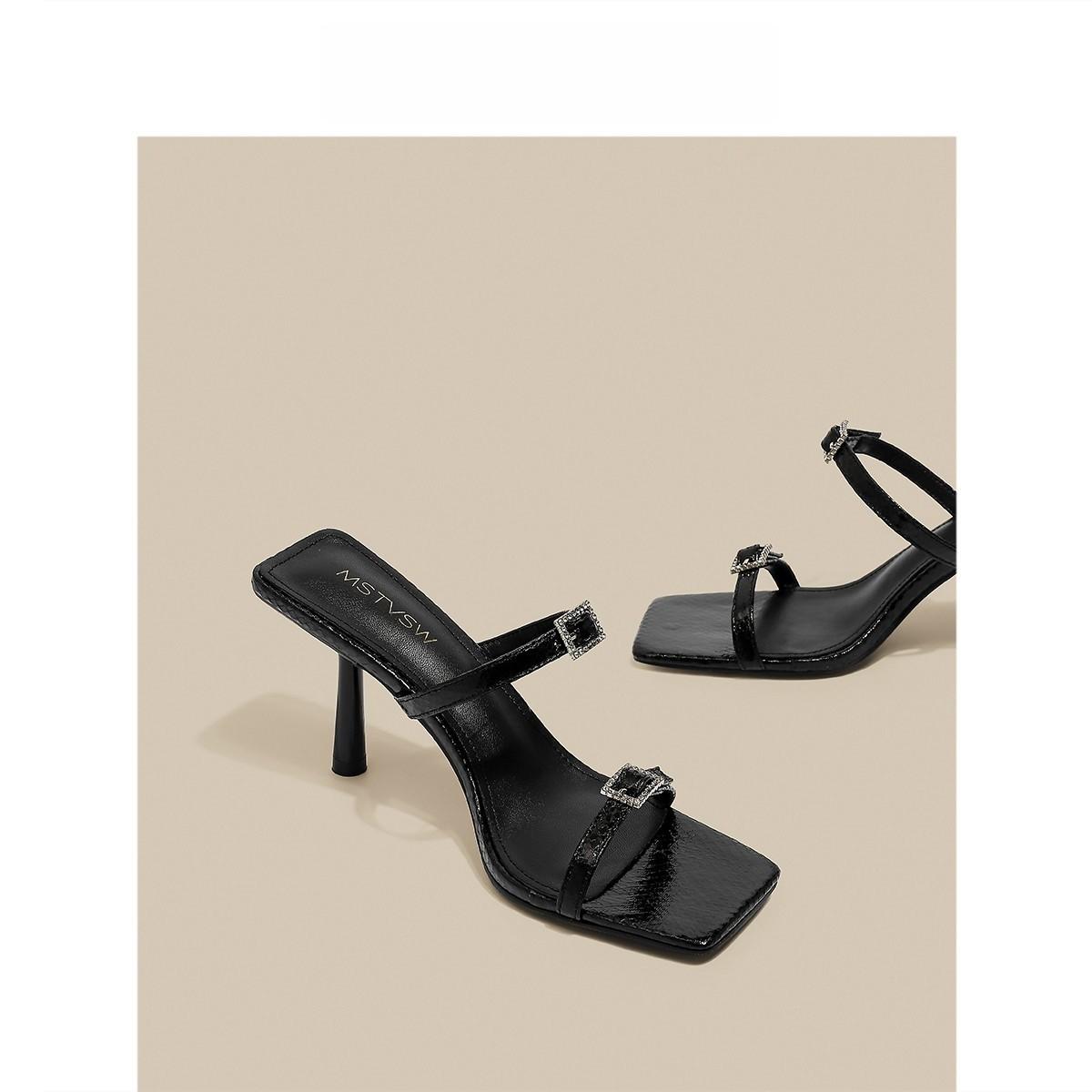 

Мода 2025Новые туфли на высоком каблуке Женские тапочки Элегантная дизайнерская обувь Модные шлепанцы Летние туфли-лодочки Вьетнамки Сексуальные 35 чёрный