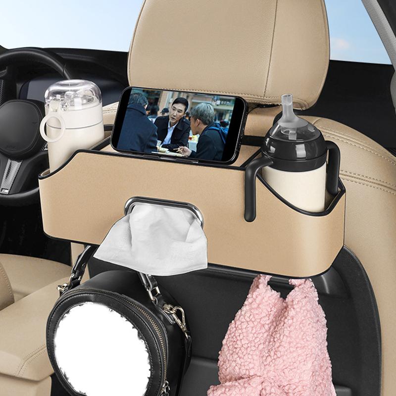 Organizer Per Schienale Sedile Auto - Portabicchieri E Scatola Fazzoletti, In Plastica, Marrone, Multifunzionale Per Viaggio
