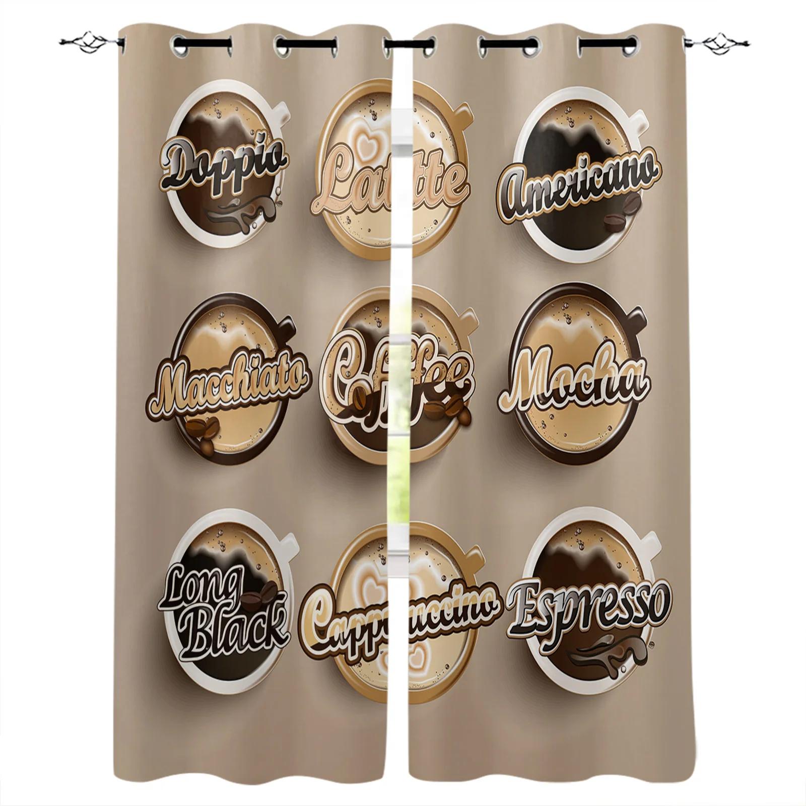 

2 шт. Кухонные занавески с принтом кружки кофе пиццы торта Шторы для кухни кафе гостиной оконные занавески с люверсами сверху Бесплатная доставка 2x50Wx50H(CM)&Grommet Top