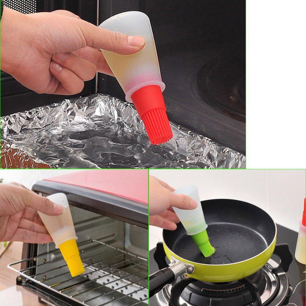 Silicone Oil Bottle with Brush & Cover Baking BBQ Basting Brush Pastry Oil Brush Kitchen Baking Honey Oil Barbecue Tool Gadgets