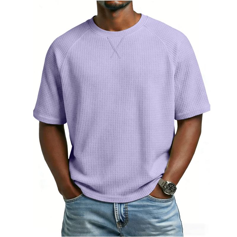 Herren Casual T-Shirt Waffelstrick Lockerer Schnitt T-Shirts für Mann Einfarbige Kurzarm-T-Shirts Übergroßer Schnitt Strukturierter Stoff Rundhalsausschnitt