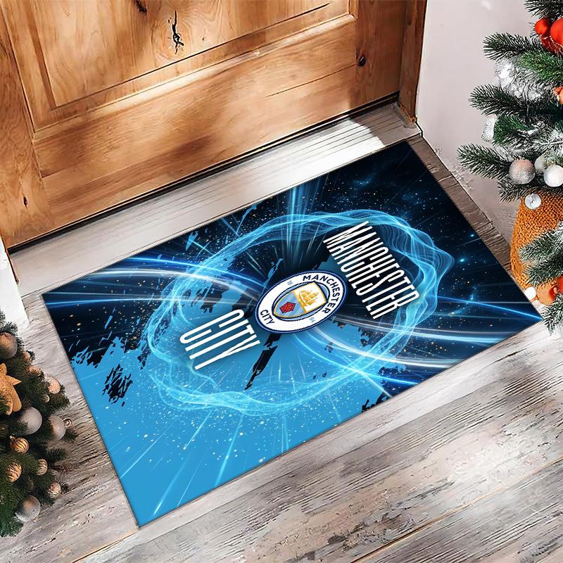 Manchester City Printed Flannel Area Rug Non Slip Soft Polyester Floor Carpet Indoor Decor Mat for Bedroom Living Room Sofa