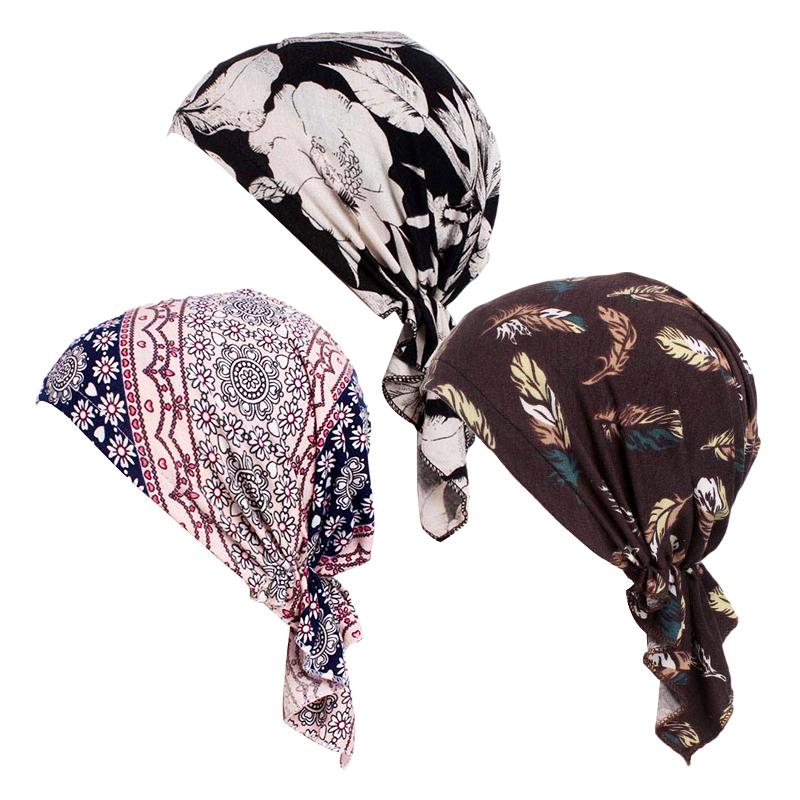 Women Printed Muslim Turban Pre-tie Style Cancer Chemo Hat Beanie Scarf Turban Head Wrap Cap  Headwear Lady Hair Accessories