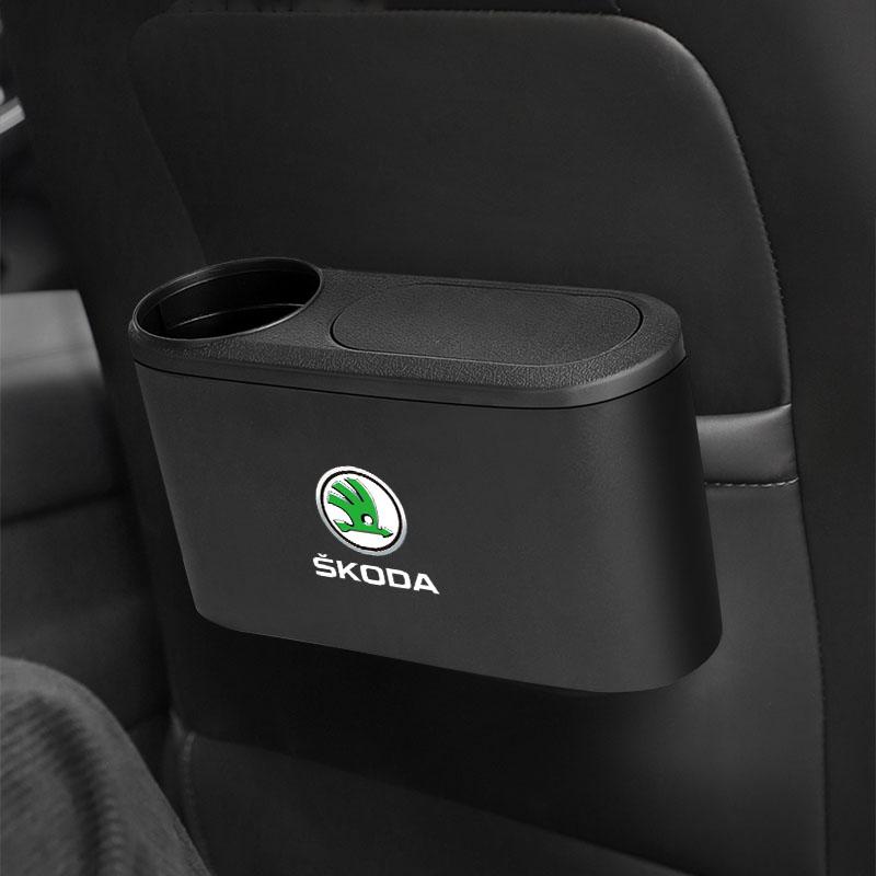 Trash Can Auto Emblem Garbage Box Bin Storage Car Accessories For Skoda Octavia Superb Rapid Kodiaq Karoq Fabia Kamiq Roomster Citigo