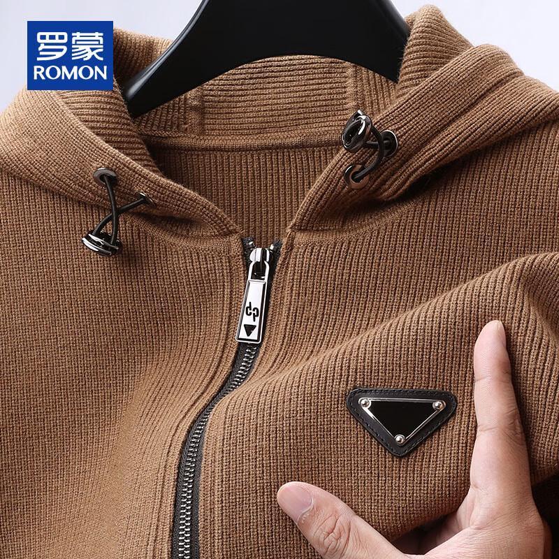 ROMON Men's Hooded Full-Zip Knitted Cardigan Sweater