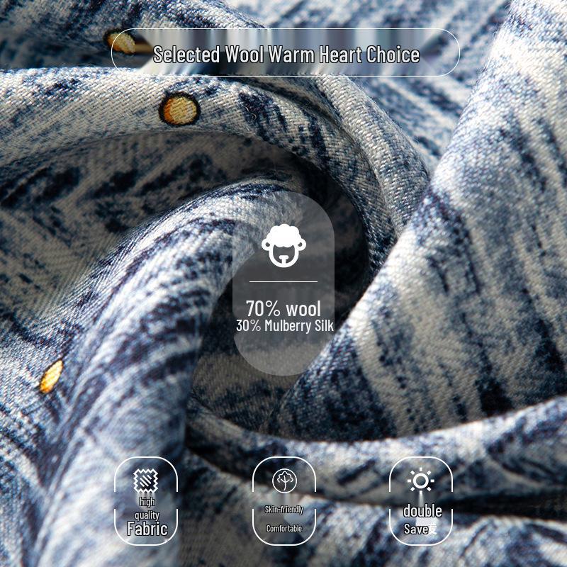 Silk Wool Women's Double-Sided Printed Scarf – Versatile Commuting, Sun Protection, Warm Shawl, Exquisite Self-Gift
