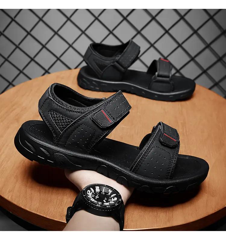 Fashion Size 47 Leather Mens Sport Sandals Outdoor Flat Hollow Out Light Beach Leather Shoes Breath Summer Anti Slip Casual Flat
