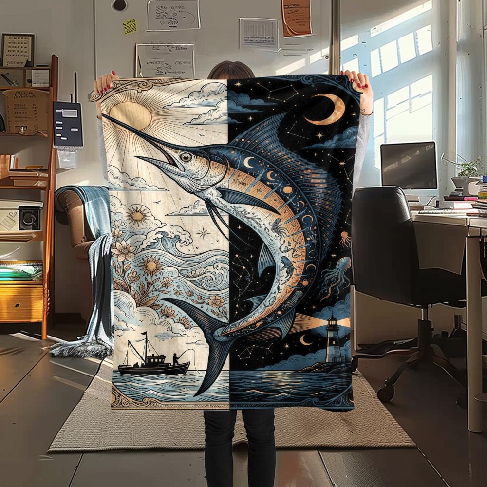 1PC Underwater World Print FlAannel Blanket, High Quality Comfortable for All Seasons, Home Decor, Warmth and Comfort