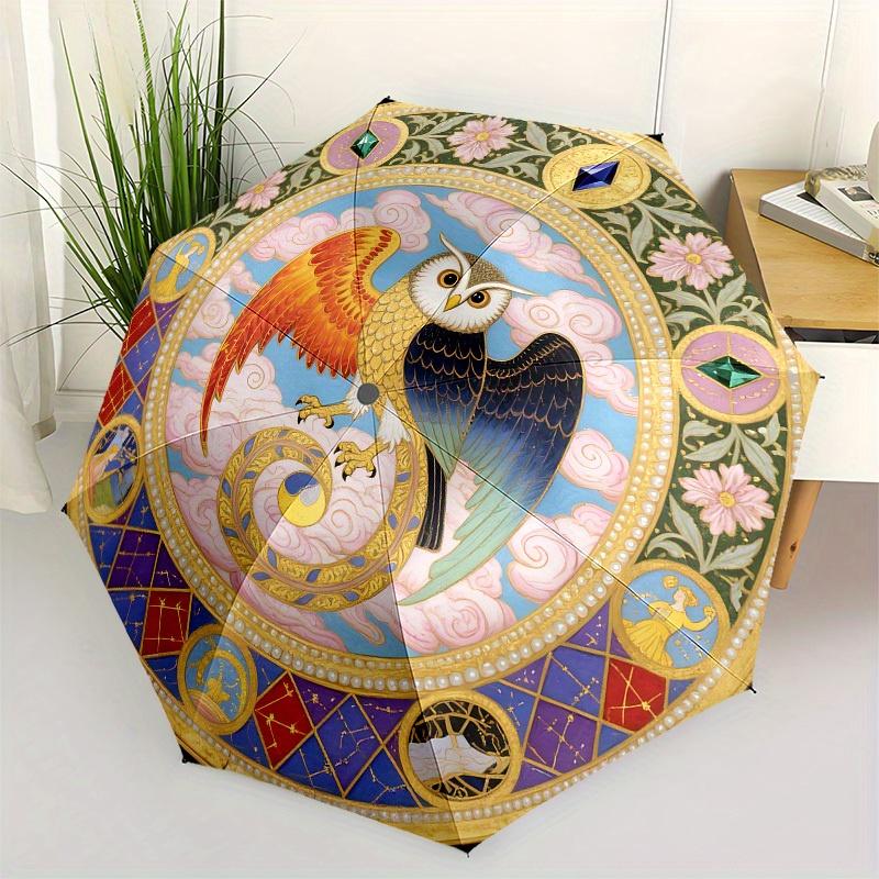 

1pc Ornate Circular Artwork with Owl and Clouds Umbrella with Plastic Handle,Suitable for All Seasons Home Travel Outdoor UmbrellaB1704