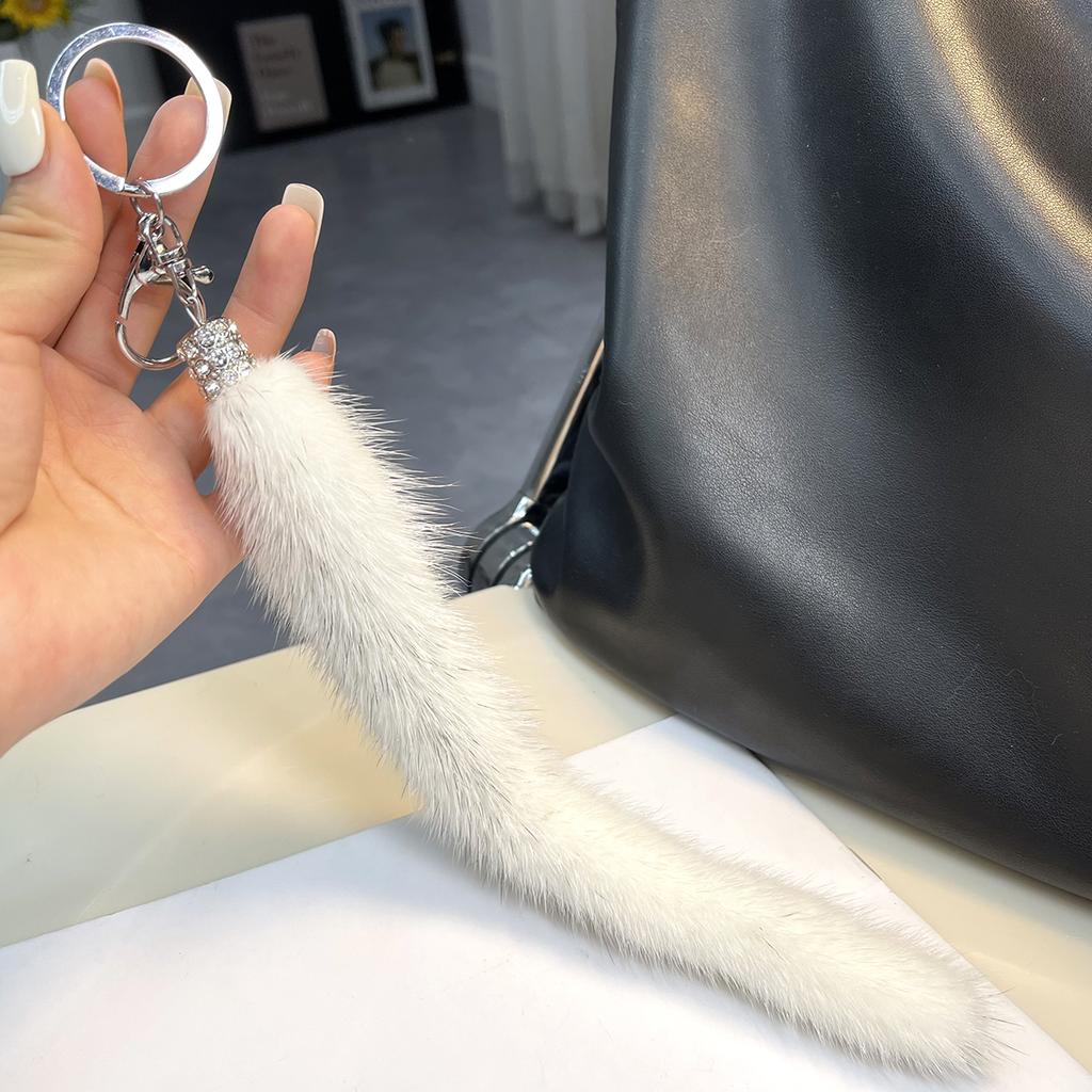 Класичний Брелок з Хвоста Норки Натуральне Хутро Жіноча Сумка Підвіска Дрібнички Ключі від Машини Металеві Кільця Ювелірні Прикраси Висококласний Подарунок на День Народження
