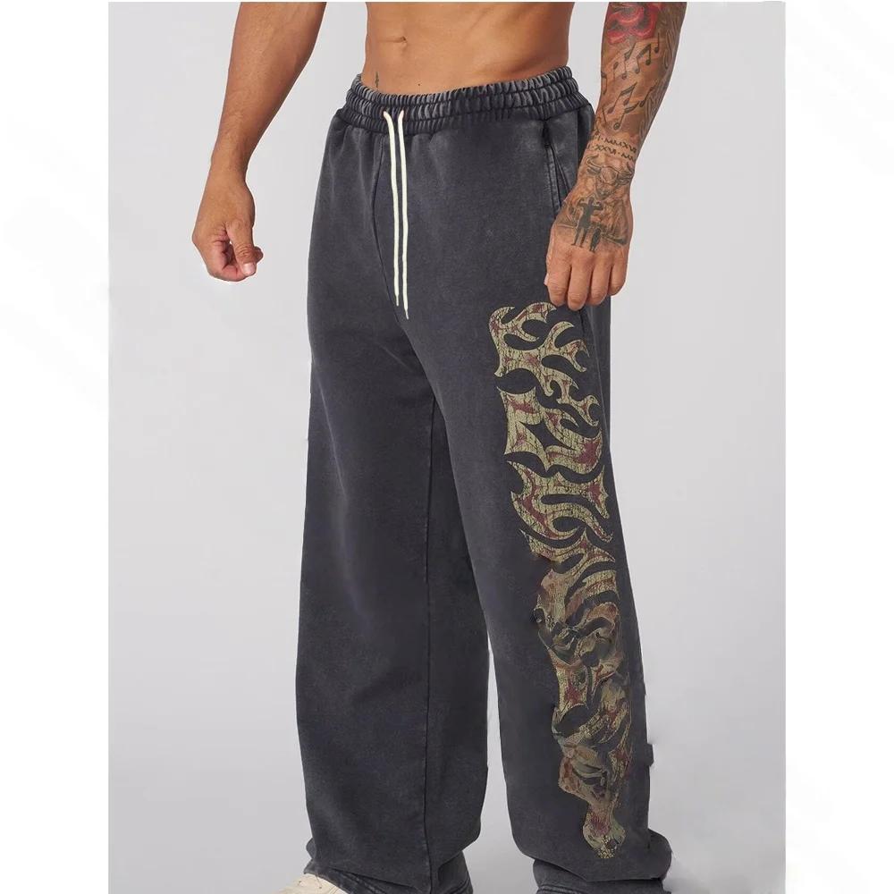 Trendy American Style Men's Sport Pants Gym Fitness Loose Straight Leg 3D Printed Quick Dry