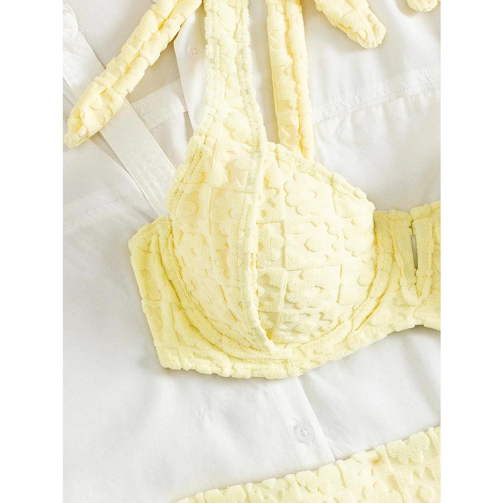 Sexy yellow bikini set 2025 women tie strap push up underwire high wiast swimsuit summer bathing suit two piece swimwear biquini